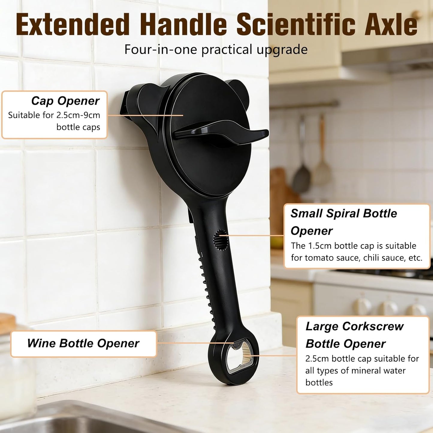 4 in 1 Multi-Purpose Jar Opener,Adjustable Stainless Steel Jar Opener,Multi-Functional Retractable Jar & Bottle Openers,Multi Size Lid Tool for Jars Cans Wine Bottles,Home Kitchen Helper (Beige)