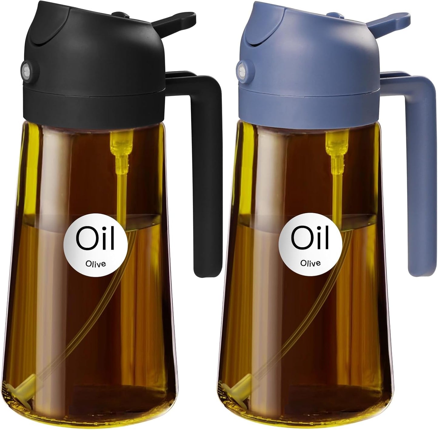 YARRAMATE 16oz/470ml Light Blocking Oil Sprayer for Cooking with Stickers, Food-Grade 2 in 1 Olive Oil Dispenser Bottle for Kitchen, Premium Dark Amber Glass Oil Bottle for Air Fryer, BBQ (Black)
