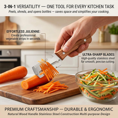 Vegetable Peeler for Kitchen – Multifunctional Stainless Steel Peeler with Wooden Handle & Bottle Opener, Durable for Fruits and Vegetables