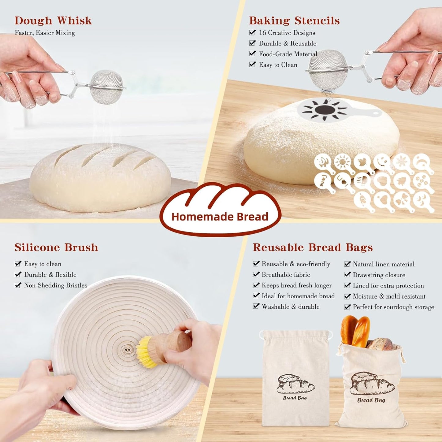 Complete Sourdough Starter Kit, 10" Oval and 9" Round Banneton Bread Proofing Basket with Glass Sourdough Starter Jar, Sourdough Bread Baking Supplies Kit Gifts for Bakers Women Wife Mom