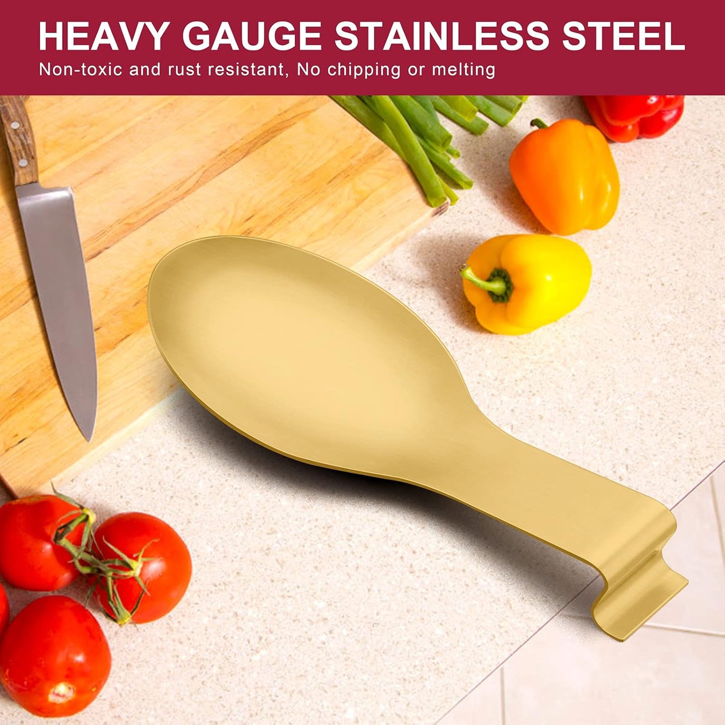 Spoon Rest Set of 2, E-far Stainless Steel Spoon Ladle Holder Spatula Rest for Kitchen Stove Top, Large Size & Dishwasher Safe