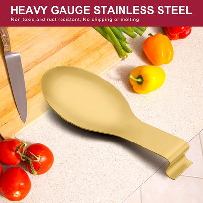 Spoon Rest Set of 2, E-far Stainless Steel Spoon Ladle Holder Spatula Rest for Kitchen Stove Top, Large Size & Dishwasher Safe
