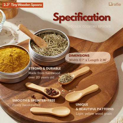 2.3 Inch Tiny Wooden Spoons (5 Pcs) Handmade Mini Spoon for Condiments, Sauces, Salt, Sugar, Spices, Dips, Seasonings, Herbs, Garnishes