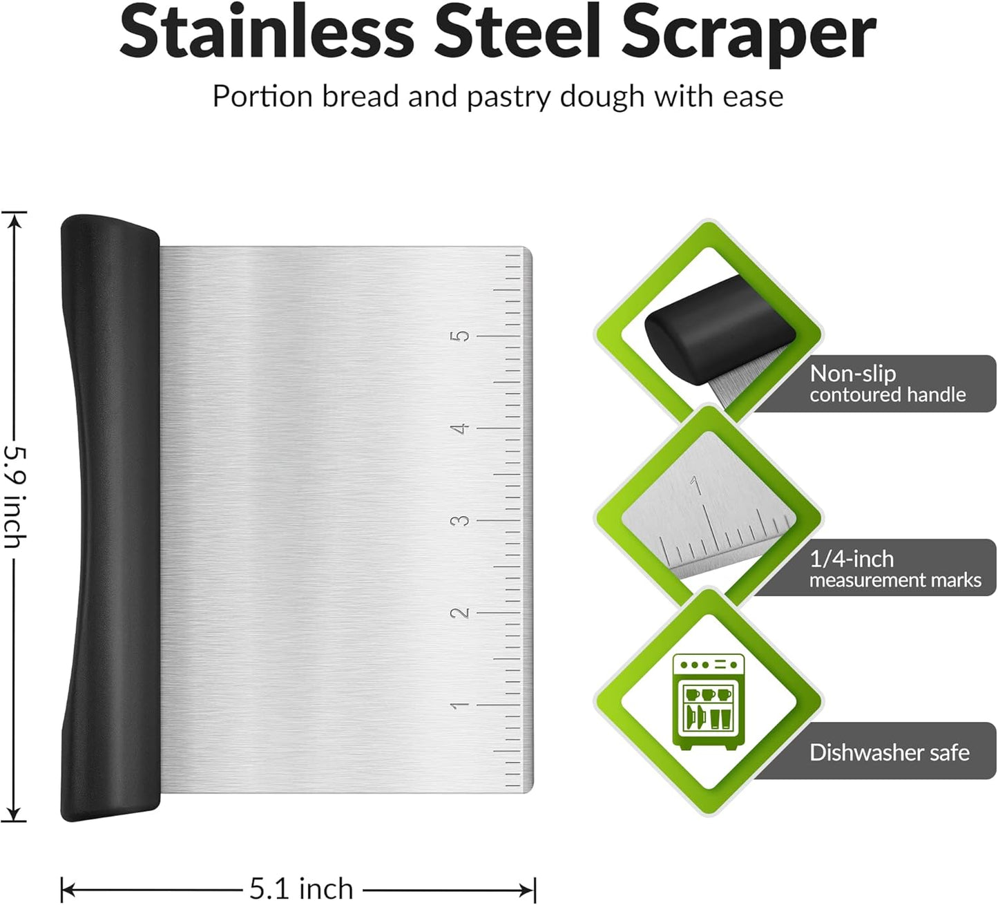 Upgraded 304 Stainless Steel Multi-Purpose Bench Scraper with Measurement Marks, Dishwasher Safe, Dough Cutter for Pizza, Bread and Cookie Dough Vegetable Chopper, Baking Supplies, Mint Green
