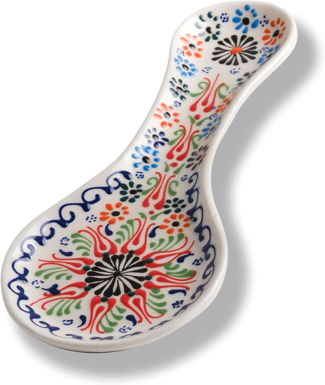 Handmade Spoon Rest, Ceramic Spoon Rest for Stove Top, 10" Spoon Rest for Kitchen Counter, Dishwasher Safe Spoon Holder for Stove, Housewarming Gifts Utensil Rest, Colorful Spoon Rests (Black)