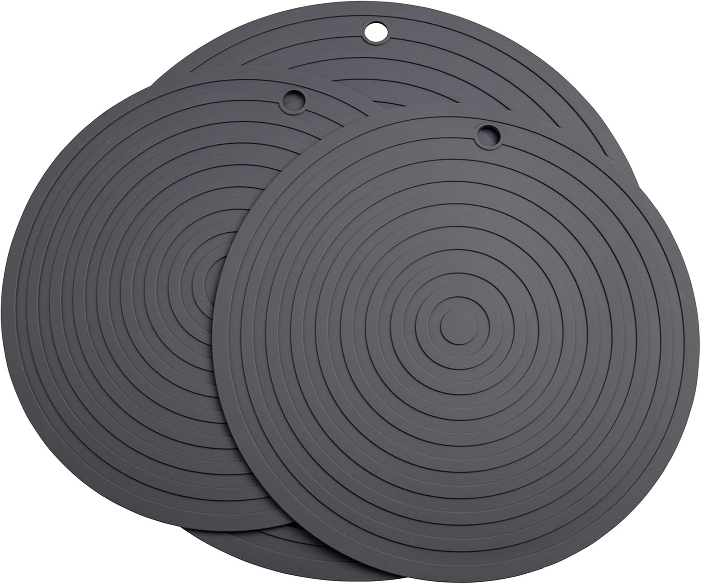 Silicone Trivets Mats for Pots and Pans, Heat Resistant Pot Holders, Flexible Hot Pads for Kitchen Table, Non Slip Mats, Dia11.81 and 9.45 Inches Big Round Microwave Mats Pack 3 White