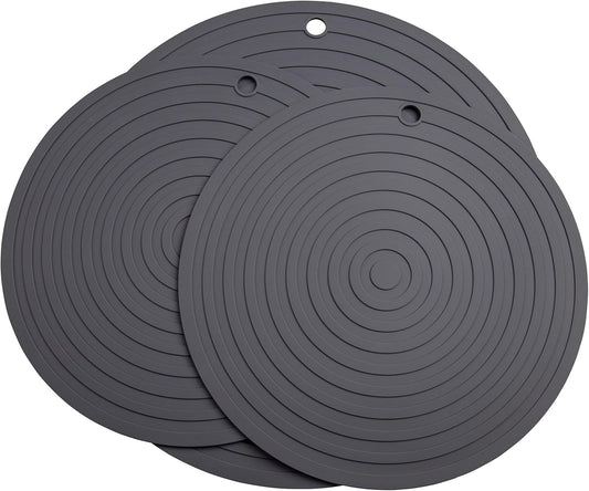 Silicone Trivets Mats for Pots and Pans, Heat Resistant Pot Holders, Flexible Hot Pads for Kitchen Table, Non Slip Mats, Dia11.81 and 9.45 Inches Big Round Microwave Mats Pack 3 White