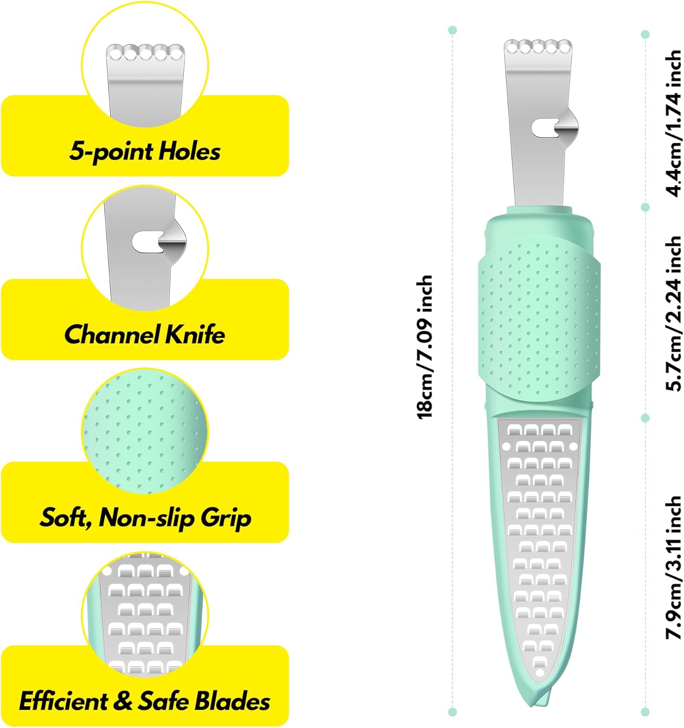 Rainspire Lemon Zester Tool with Channel Knife, Stainless Steel Citrus Zester Tool, Lemon Peeler, Zesters for Kitchen, Ultra Sharp 2-in-1 Tool Easily Creates Citrus Zest (Black)