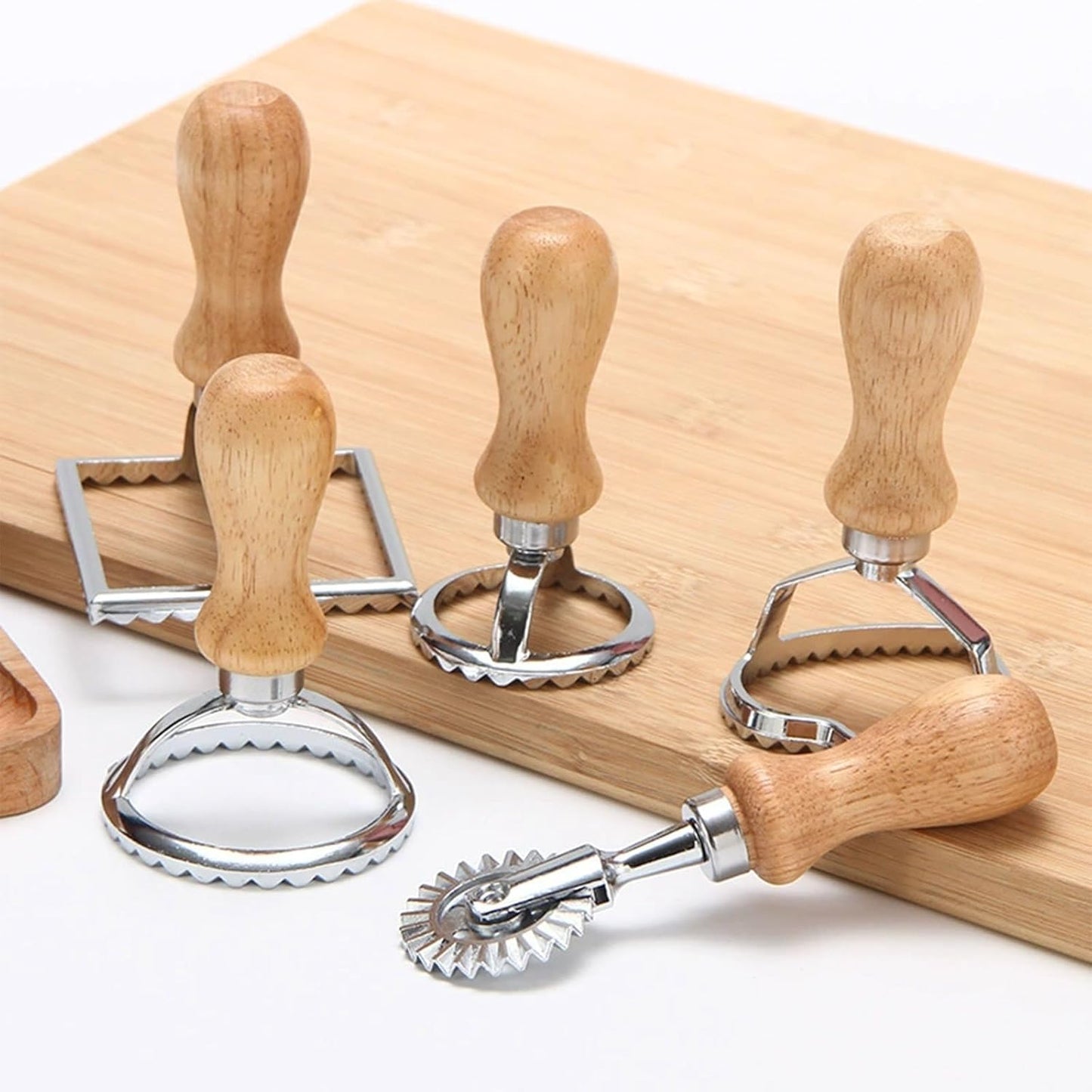 Ravioli Pasta Cutter Wooden Handle Ravioli Mold,One Square and One Round Suitable for Ravioli, Pasta, Biscuits, Etc