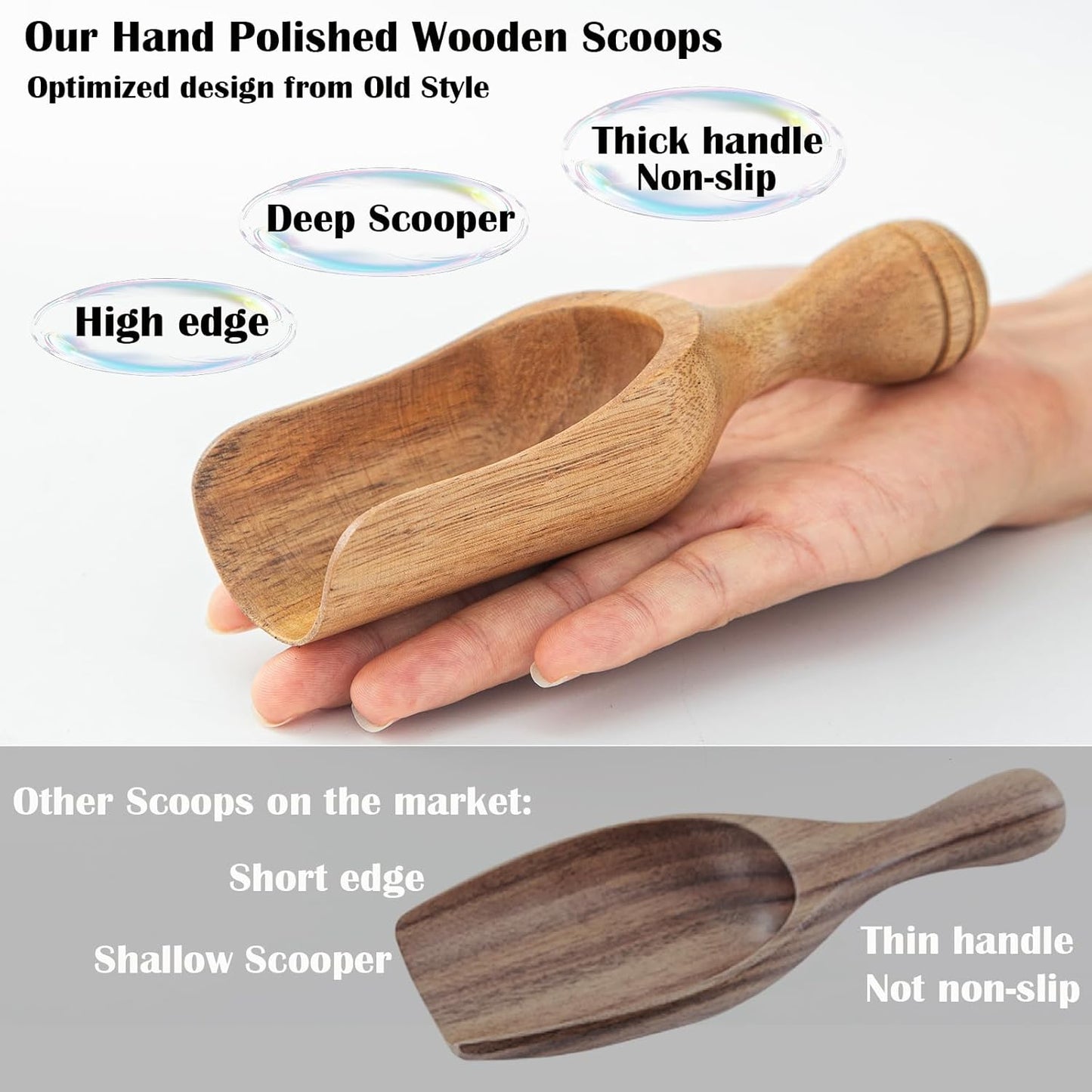 Wooden Scoops for Canisters 2PCS Wooden Scoop for Jars Acacia Small Measuring Spoons for Ground Coffee Scoops Shovel Mini Kitchen Scooper for Tea Powder Bath Salt Laundry Detergent Shove- Multipurpose