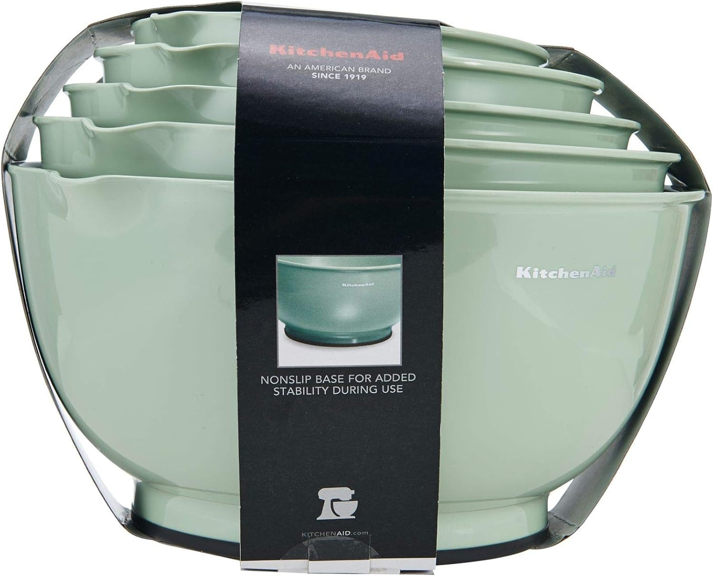 KitchenAid Universal Nesting Plastic Mixing Bowls, Set Of 3, 2.5 quart, 3.5 quart, 4.5 quart, Non Slip Base with Easy Pour Spout to Reduce Mess, Dishwasher Safe, Aqua Sky, White, Gray