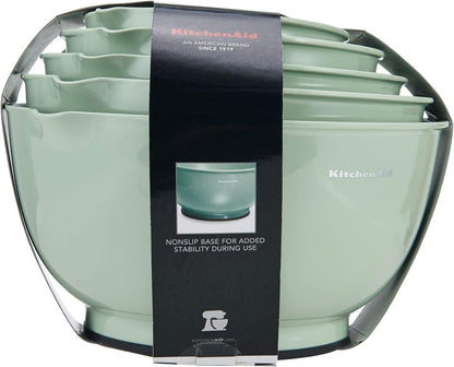 KitchenAid Universal Nesting Plastic Mixing Bowls, Set Of 3, 2.5 quart, 3.5 quart, 4.5 quart, Non Slip Base with Easy Pour Spout to Reduce Mess, Dishwasher Safe, Aqua Sky, White, Gray