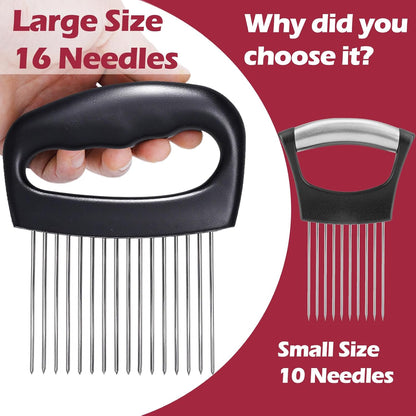 JAYVAR Extra-Large Onion Holder for Slicing, 304 Stainless Steel Onion Cutter Vegetable Chopper, Extra-Large Tomato Slicer with 16 Long Needles, Potato Slicer, Meat Tenderizer, Food Slicing Guide