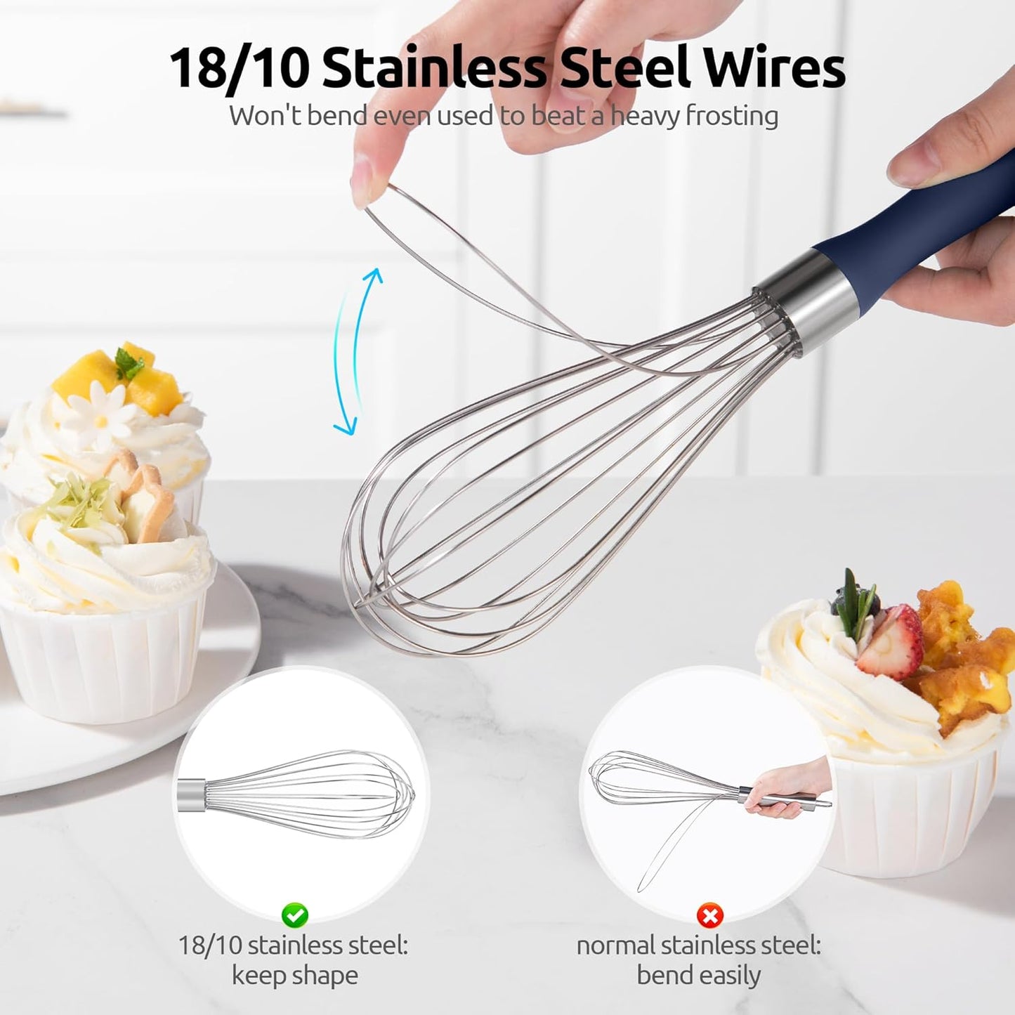 U-Taste 7" Mini Whisk for Cooking: 18/8 Stainless Steel Small Metal Kitchen Wisk, Tiny Hand Mixing Tool for Coffee, Egg, Sauce, 6-Wires Compact Head for Baking, Beating in Bowl, Mug, Jar (Set of 2)