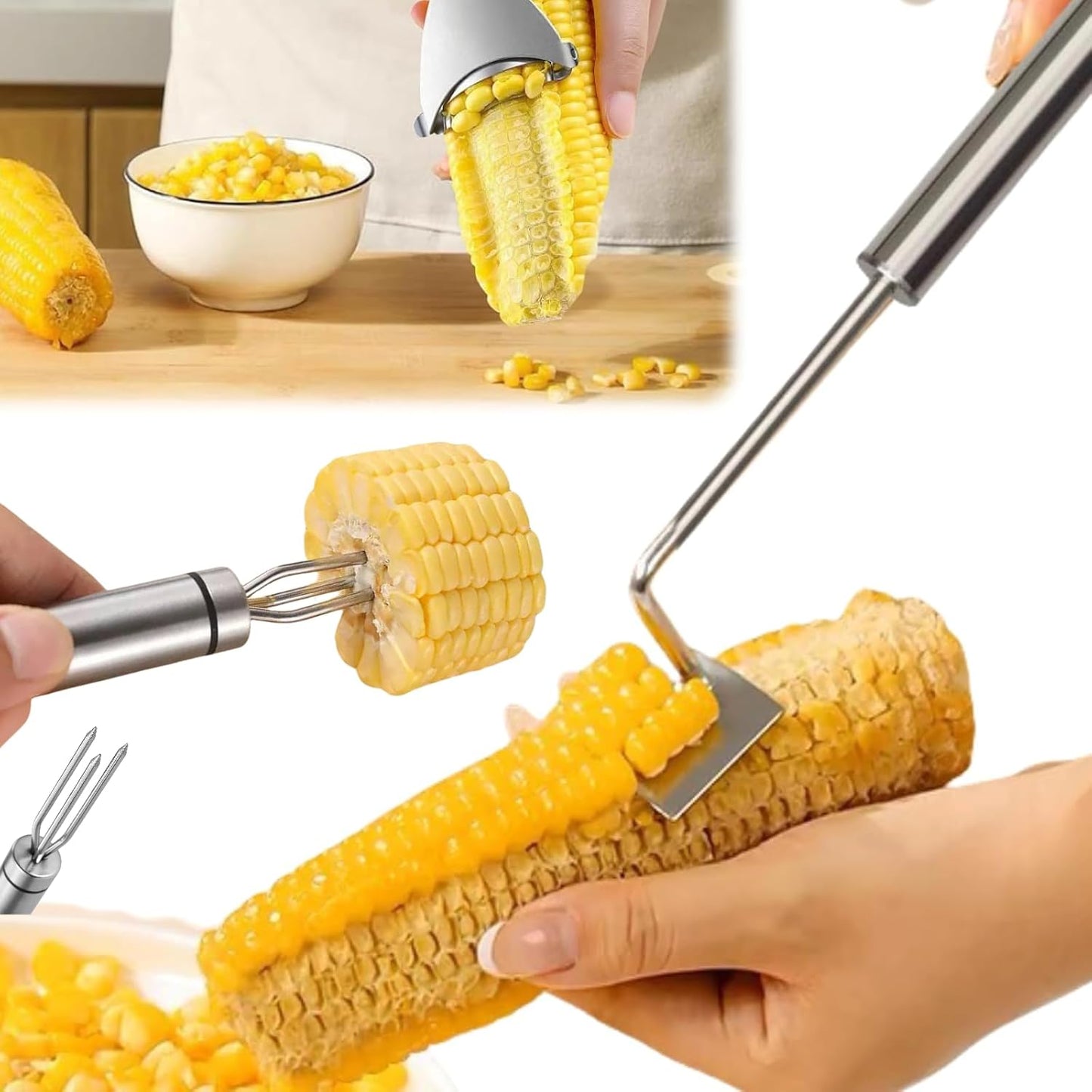 Corn Peeler 2PCS Stainless Steel Corn Peeler and Stripper Tool Set 2026 Corn Planer Cutter Thresher Scraper,Peel Corn Cob Separator Quick