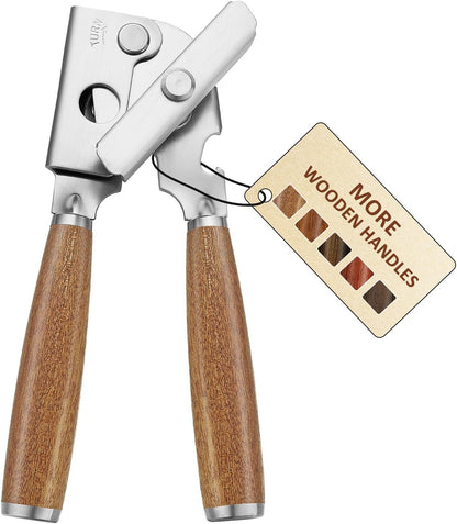 Upgraded Efficient Manual Can Opener - Selected Solid Wood Handle, Sharp and Smooth Blade Edge, Portable Design, Easy-Open Large Knob, Versatile for Various Bottle Caps（Rosewood）