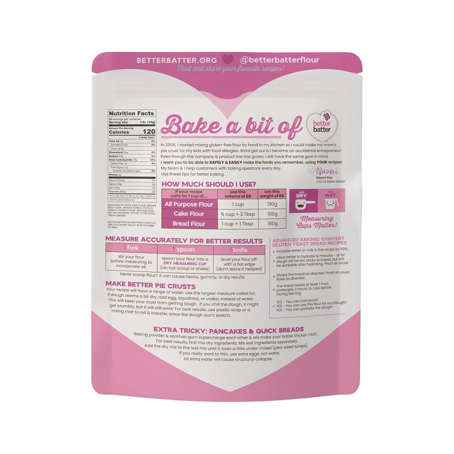 Better Batter Original Blend Multipurpose Gluten Free Flour 2.5lb – Certified GFCO, Vegan, Kosher, Non-GMO – Top 9 Allergen Free, Award Winning Cup-for-Cup Baking Alternative to Regular Wheat Flour