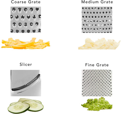 KitchenAid Gourmet 4-Sided Stainless Steel Box Grater for Fine, Medium and Coarse Grate, and Slicing, Detachable 3 Cup Storage Container and Measurment Markings, Dishwasher Safe, 10 inches tall, Aqua