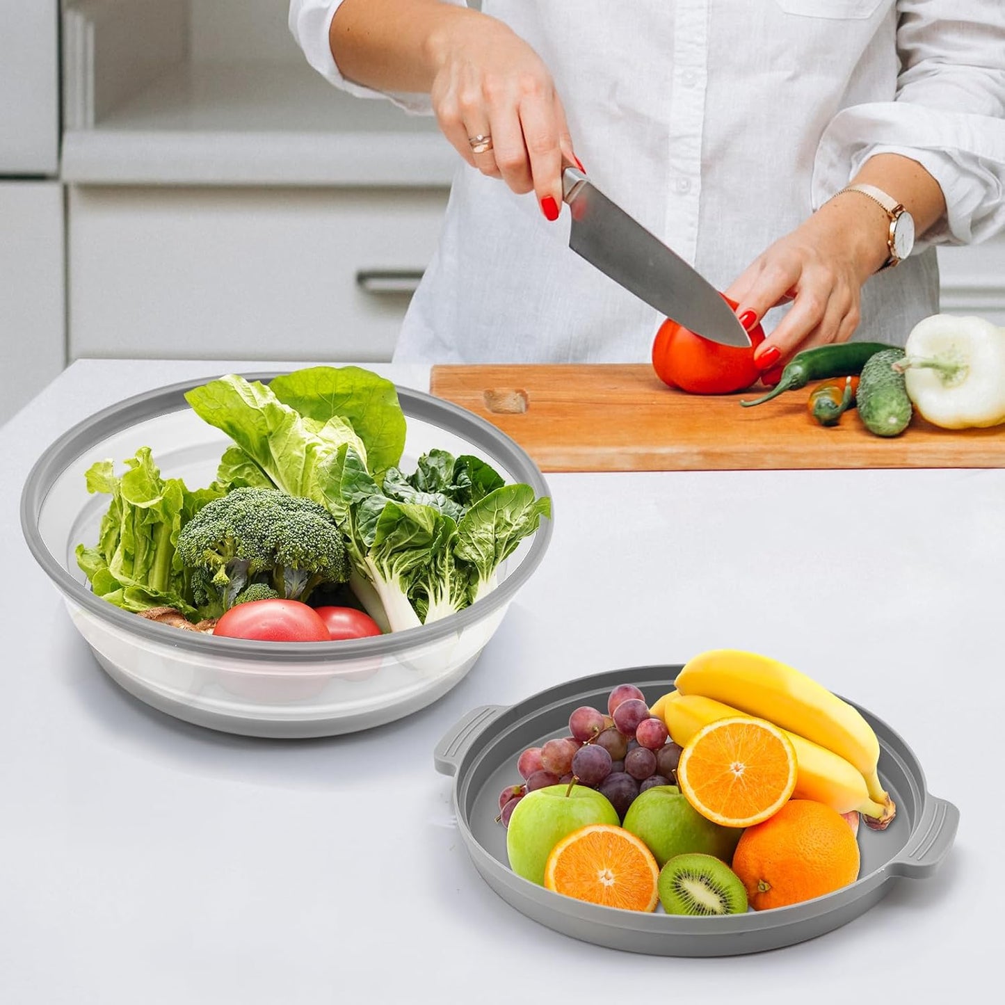 Microwave Splatter Cover for Food with Anti-scald Base Plate,Large Plastic & Silicone Vented Avoid Scalding Collapsible Guard Lid, Plate & Kitchen Colander for Meal Prep-10.7 Inch (2pcs-Gray-Black)