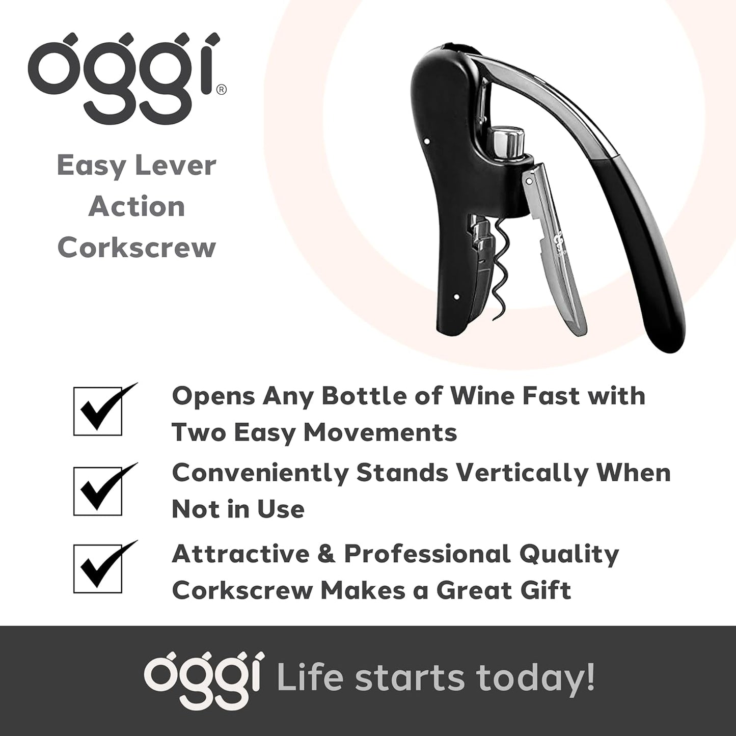 OGGI Wine Opener, Wing Corkscrew, Metal Manual Wine Bottle Opener, Multifunctional Cork Screw for Home & Waiters with Beer Bottle Opener, Durable Design