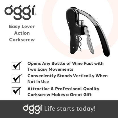 OGGI Wine Opener, Wing Corkscrew, Metal Manual Wine Bottle Opener, Multifunctional Cork Screw for Home & Waiters with Beer Bottle Opener, Durable Design
