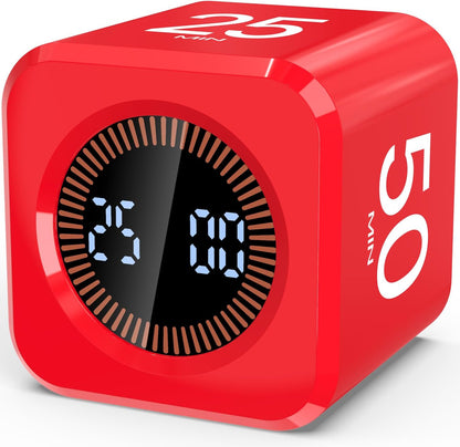 Digital Pomodoro Timer Cube 5/10/25/50min, Visual Productivity Flip Timer for Kids Classroom Desk, Custom Countdown, Silent and Sound Mode for ADHD Study Work Game Kitchen (Orange)