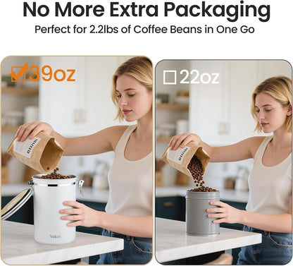 Veken Coffee Canister, Airtight Stainless Steel Kitchen Food Storage Container with Date Tracker and Scoop for Beans, Grounds, Tea, Flour, Cereal, Sugar, Cookie, 16OZ, Cream