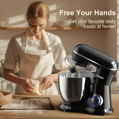 CEBORY 3-IN-1 Electric Stand Mixer, 6.5QT Bowl 660W 10-Speed Kitchen Mixer, Household Food Mixers include Dough Hook, Beater and Whisk, Bread Cake Mixer for Baking and Most Home Cooks, Pink