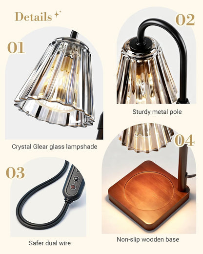 Marycele Candle Warmer Lamp with Timer & Dimmer - Mothers Day Gifts for Women Mom Her, Aesthetic Office Home Decor, Adjustable Height Wax Melter for Candle Jar & 3-Wick Candles (2 Bulbs Included)