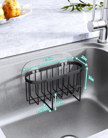 HapiRm Multifunctional Sponge Holder with Unique M-Shaped, 2 Installation Methods Kitchen Sink Caddy Organizer, Rustproof Stainless Steel Kitchen Organizers and Storage Essentials - Black