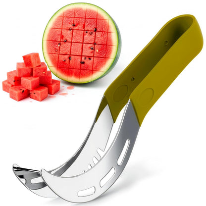 2-in-1 Watermelon Slicer Cutter Tool for 1” Cubes & Slices – Stainless Steel Watermelon Cutter Knife for Fast Fruit Cutting – Melon Slicer for Watermelon, Cantaloupe, Papaya, Honeydew, BBQ & Picnics