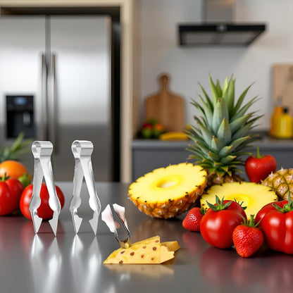 2Pcs Multi-Functional Fruit & Vegetable Stem Remover Clip, Strawberry Huller, Pineapple Eye Remover, Kitchen Gadget, Silver Stainless Steel Handle