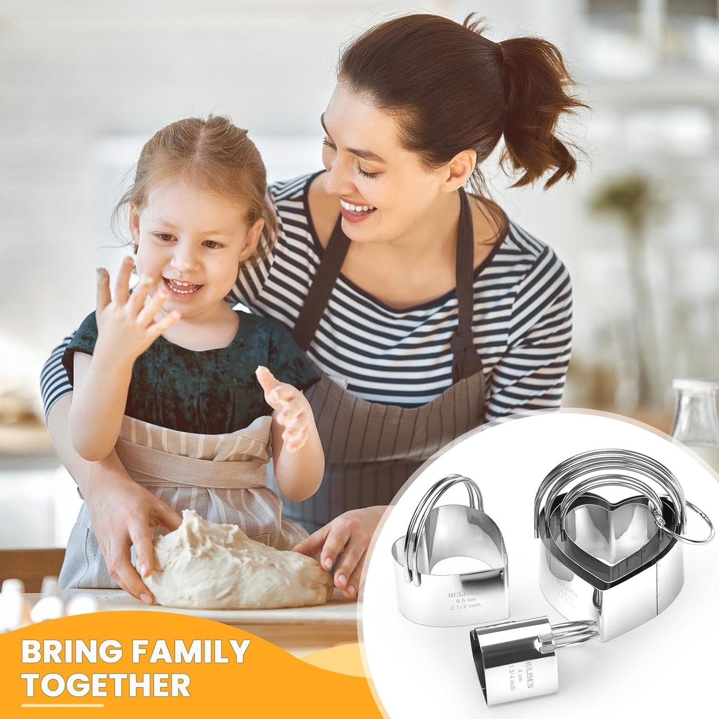 HULISEN Square Biscuit Cutter Set (4 Pieces/Set), Stainless Steel Cookies Cutter with Handle, Professional Baking Dough Tools, Gift Package (Square)