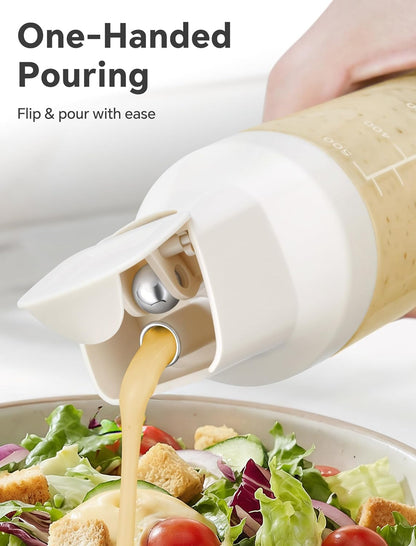 NiHome 500ml Glass Salad Dressing Shaker Bottle, Wire Whisk Ball for Powerful Mixing, Auto-Seal Spout, Dual Measurement, Dishwasher Safe Dressing Container
