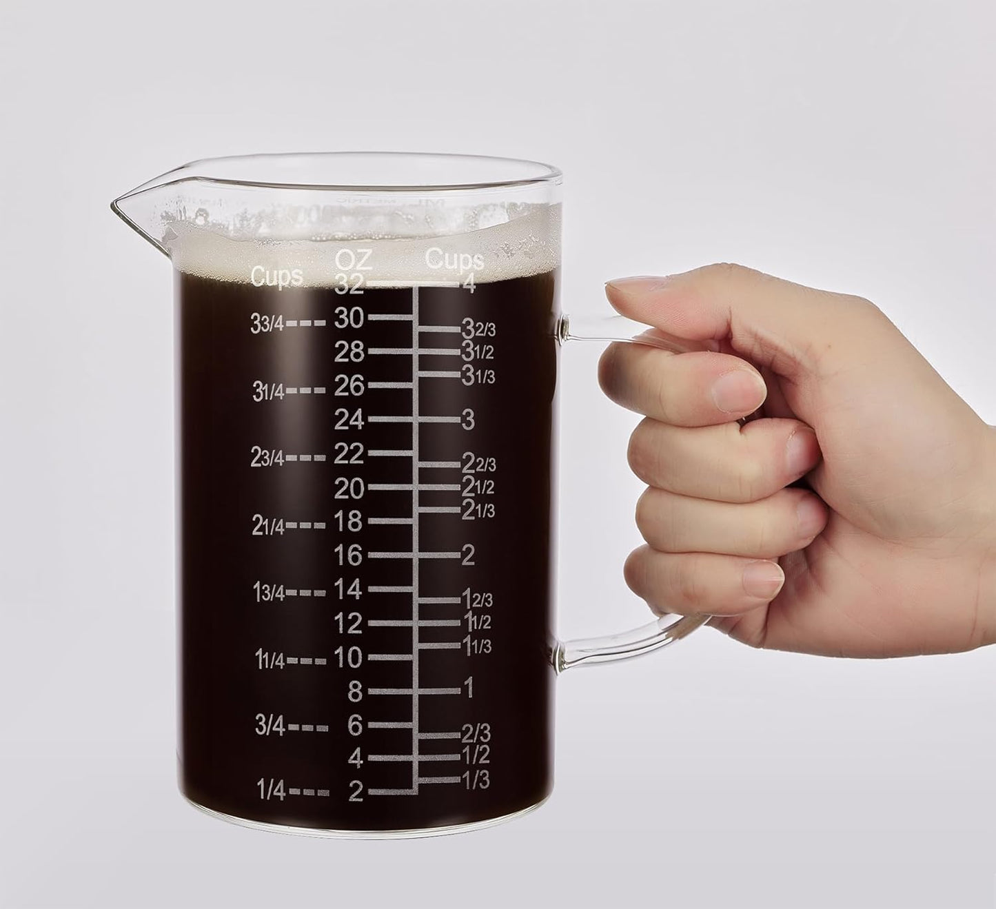 Ackers Etched Graduated Glass Measuring Cup - [Insulated Handle | V-Shaped Spout] - High Borosilicate Glass Measuring Cup for Kitchen or Dining, Easy to Read, 500 ML (16 Oz, 2 Cup)
