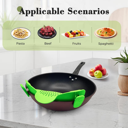Clip-On Silicone Strainer for Pots, Heat-Resistant Handsfree Pasta & Vegetable Colander, Space-Saving Kitchen Gadget for Noodles, Veggies & Berries (Grey)