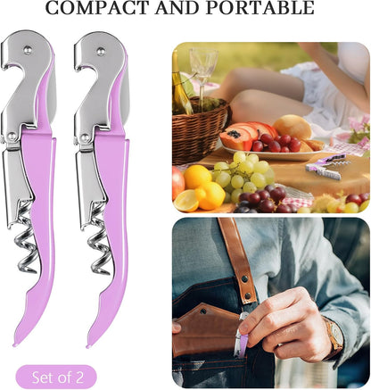 HYZ 2-Pack Wine Opener Waiter Corkscrew, Professional Wine Key for Servers, Bartender, with Foil Cutter, Manual Wine Bottle Opener Double Hinged (Black)