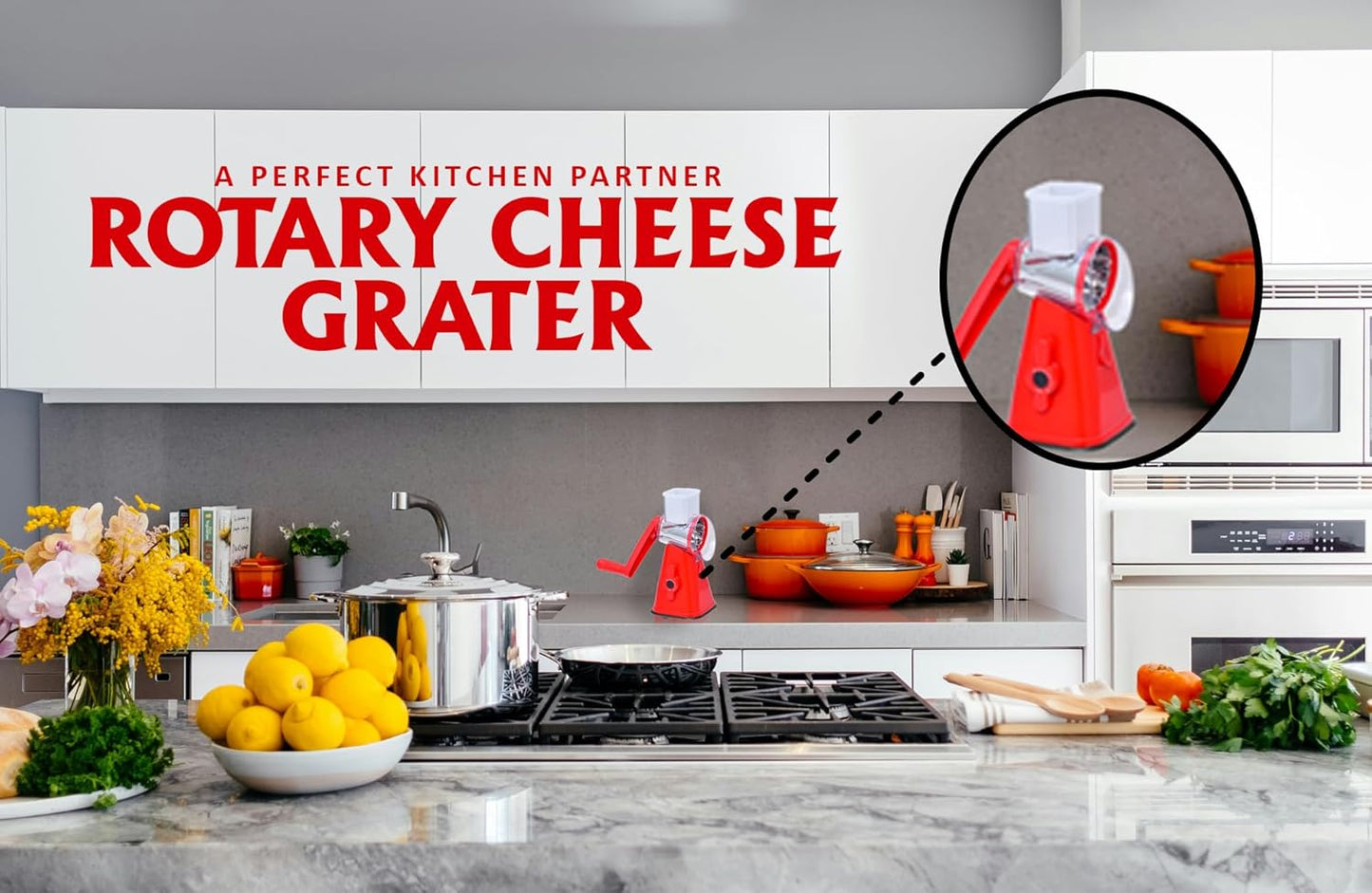 Premium Rotary Cheese Grater - Effortless Grating for Perfectly Shredded Cheese Every Time! (White and Black)
