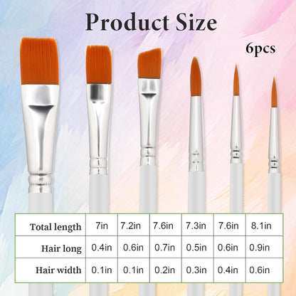 6 PCS Cake Painting Brushes Set Food Safe Paint Brushes, Soft Cake Decorating Brush Kit, Craft Basting Brush Fondant Tools for Dusting Edible Glitter Pastry Cookie Baking Decoration (White)