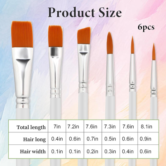 6 PCS Cake Painting Brushes Set Food Safe Paint Brushes, Soft Cake Decorating Brush Kit, Craft Basting Brush Fondant Tools for Dusting Edible Glitter Pastry Cookie Baking Decoration (White)