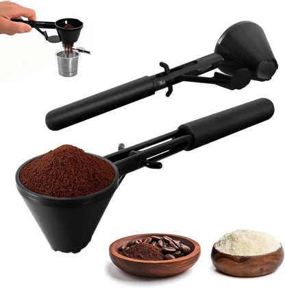 2PCS 2 in 1 Measuring Scoop with Funnel for Reusable K Cup CoffeecPods, Spill Proof Filling Funnel For Ground Coffee, Protein Powder,Suppliments, Refillable Pods Tea, Coffee Scoop 2 Teaspoon