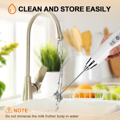YUSWKO Black Handheld Milk Frother Wand for Coffee, Rechargeable Electric Whisk with 3 Heads 3 Speeds Drink Mixer Coffee Frother For Latte, Cappuccino, Hot Chocolate, Egg