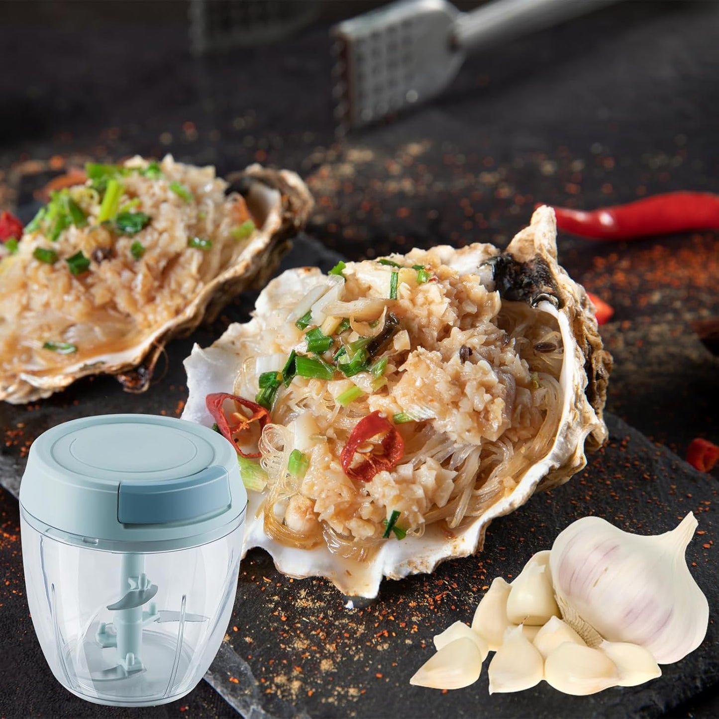 Garlic Chopper Mini Manual Hand Food Chopper for Kitchen Onion Dicer Crusher Garlic Mincer Blue 160ml