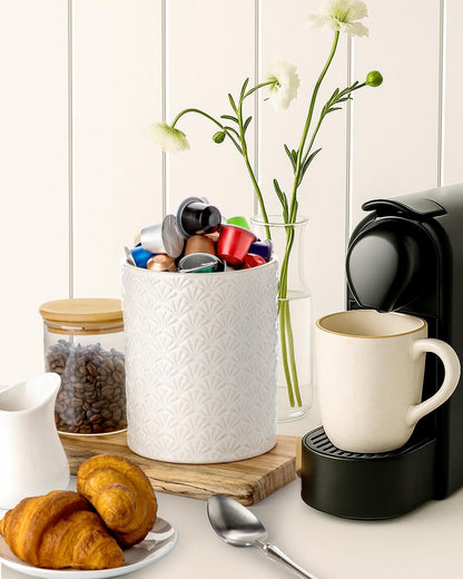Nucookery 6.4'' Utensil Holder - Ceramic Utensil Holder for Kitchen Counter, Large Capacity Countertop Storage, Farmhouse Style Utensil Crock Organizer for Spoons, Spatulas & Cooking Tools