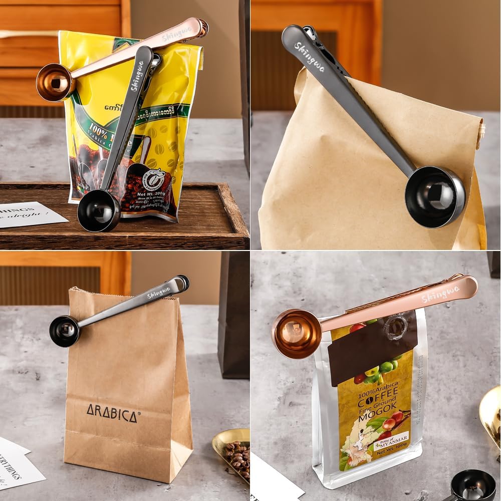 Coffee Scoop with Bag Clip, Multi-Function Milk Powder Measuring Spoon, 20ml (Black)