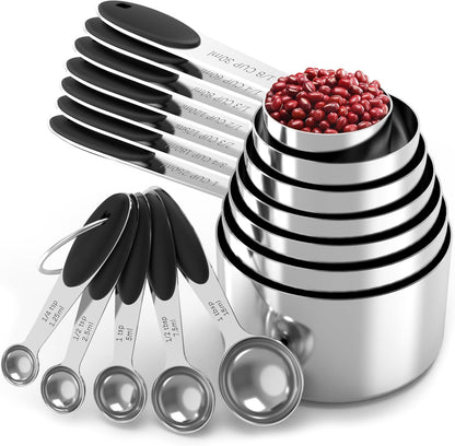 TILUCK Measuring Cups and Spoons Set, Stainless Steel, Kitchen Utensils for Cooking and Baking (10)