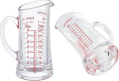 Ackers Shot Glass Measuring Cup 4 Ounce/120ML Liquid Heavy High Espresso Glass Cup Red Line,Insulated handle | V-Shaped Spout