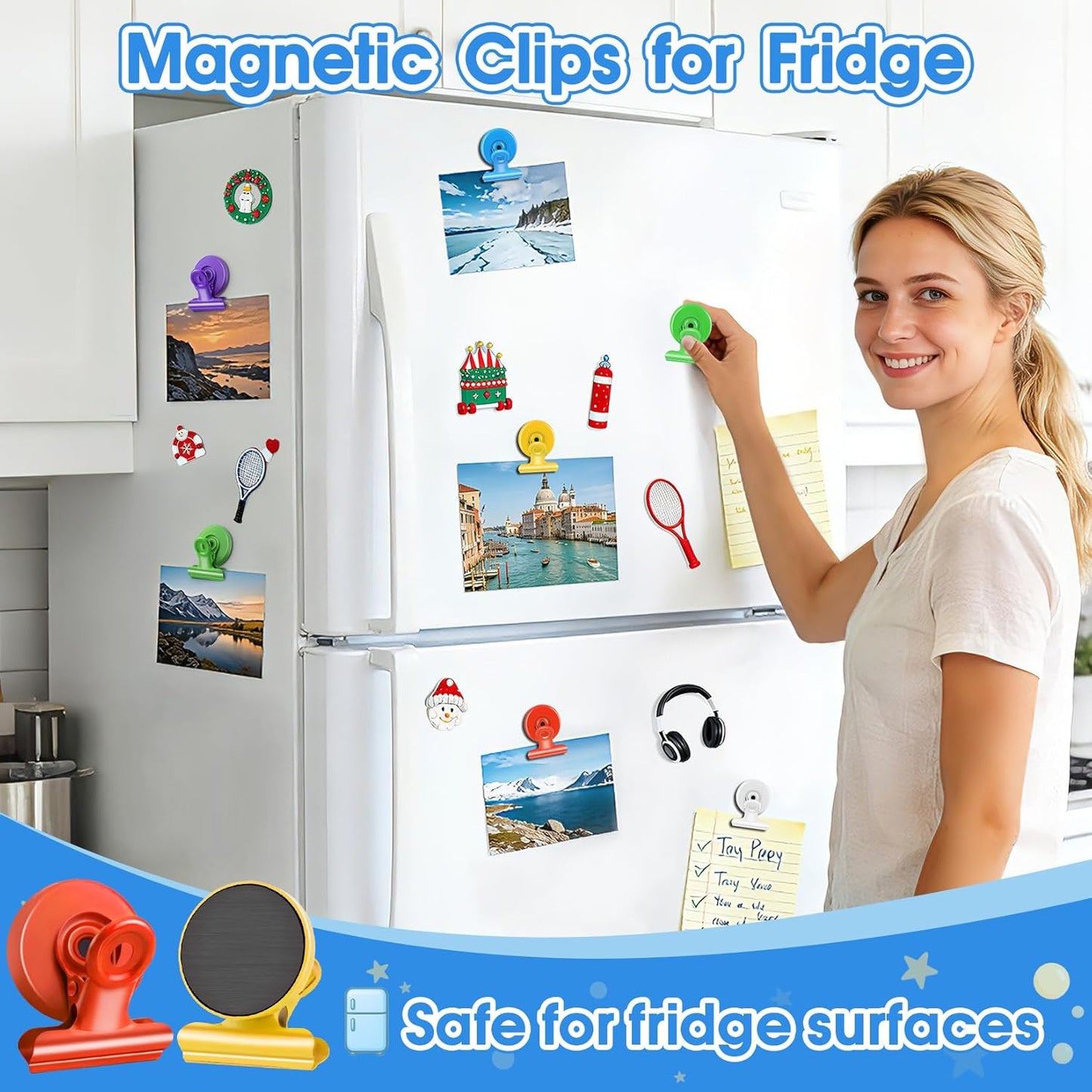 Grtard 12 Pack Magnetic Clips, Fridge Magnets Refrigerator Magnets, Strong Magnetic Clips Heavy Duty, Whiteboard Magnet Clip for Office Home Classroom Organization Kitchen Accessories(Black)