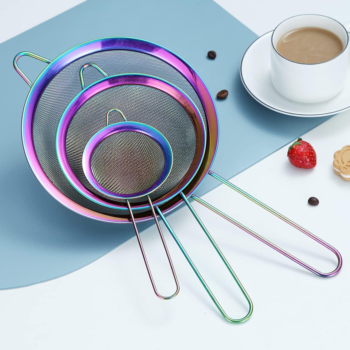 Kyraton Fine Mesh Strainer 6 Pieces Set, Flour Sifter For Baking, Stainless Steel Clander, Matcha Tea Strainer, Gravy Separator, Stasher Sieve Pasta Strainers