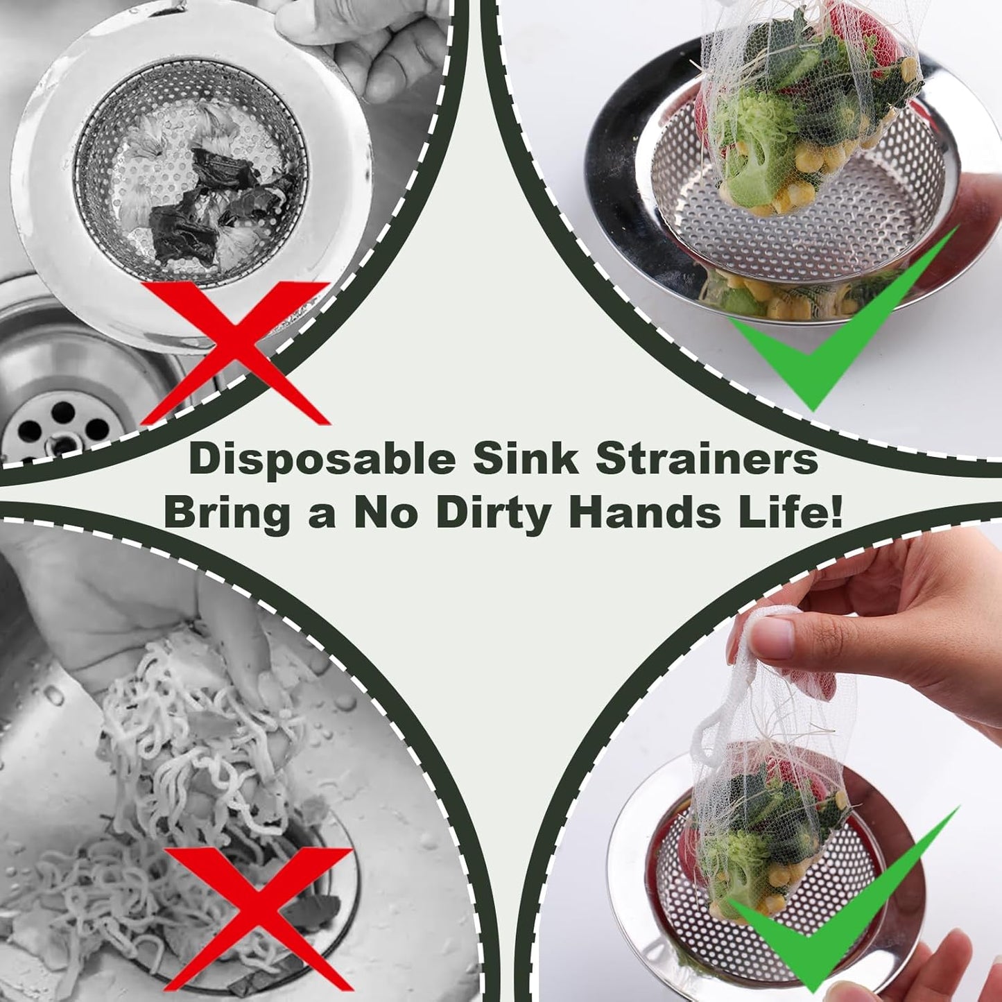 300 PCS Kitchen Sink Strainer Mesh Bag, Small Disposable Mesh Sink Strainer Bags, Fit All Drain Sinks for Kitchen, Bath, Tub, Anti-Clogging